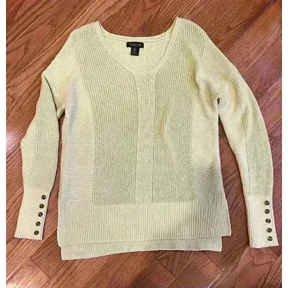 Rachel Zoe Long Sleeve Ribbed Chartreuse Pullover Sweater Size Small - Picture 2 of 6